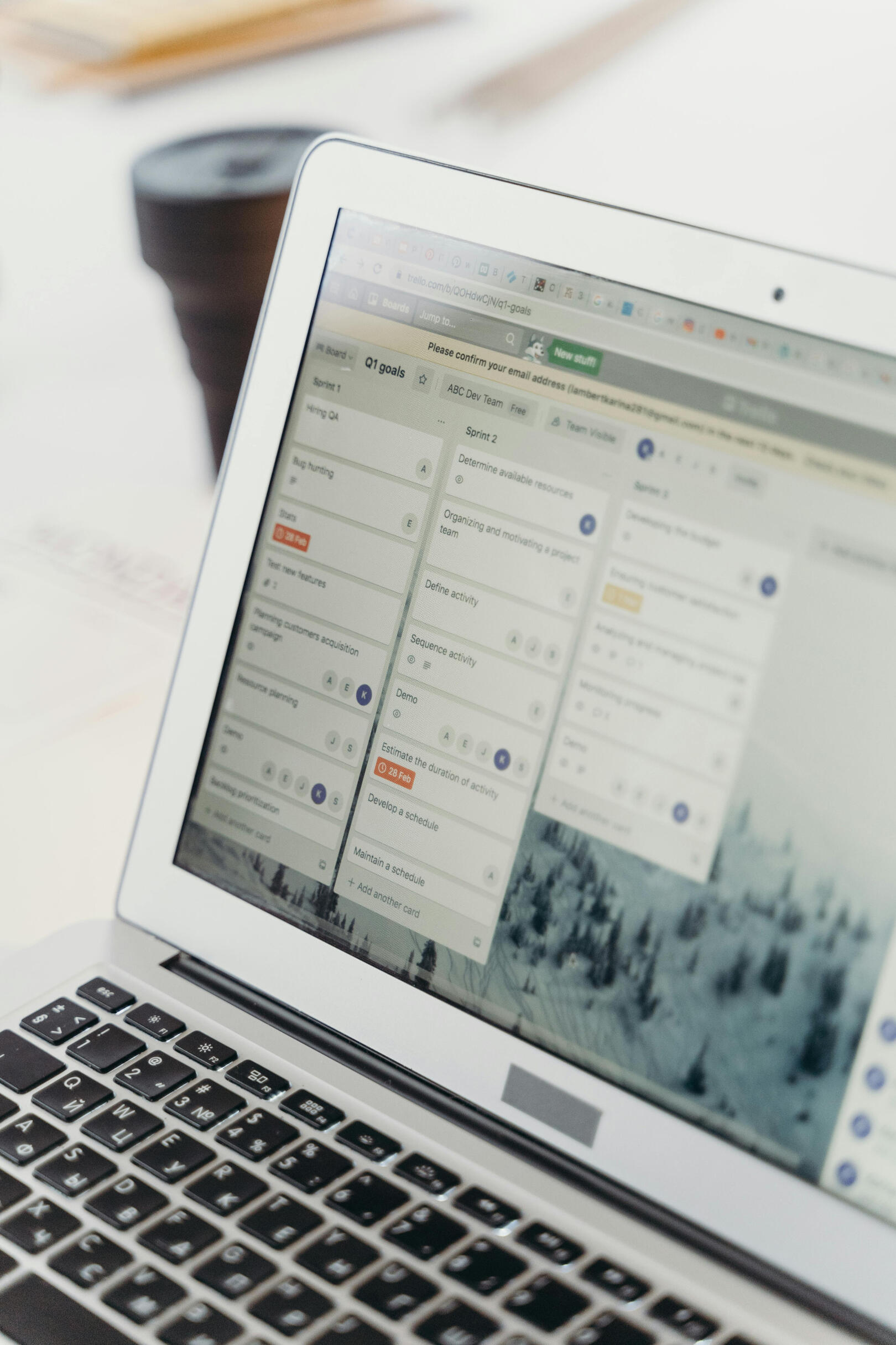 Trello board illustrating technical execution roadmap
